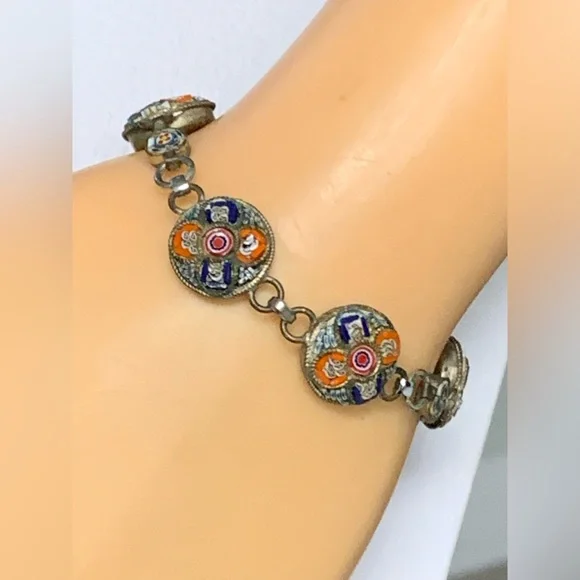 RARE - Antique Vintage ITALY Micro Mosaic Bracelet size 6.3/4” - Picture 2 of 13